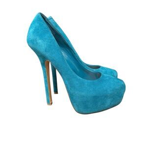 Steve Madden Ultra High Dejavu Teal Pump Heels Women’s Size 6.5M Suede
